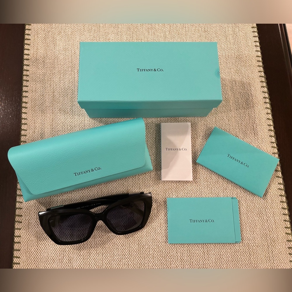 Tiffany T Black POLARIZED Sunglasses Silver T With Case and Box